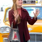 A-Complete-Unknown-Elle-Fanning-Maroon-Double-Breasted-Coat