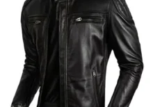 Casual-Black-Leather-Cafe-Racer-Jacket-Mens