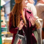 Elle-Fanning-A-Complete-Unknown-Maroon-Pea-Coat