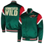 Mens-Minnesota-Wild-Mitchell-Ness-Green-Midweight-Satin-Full-Snap-Jacket