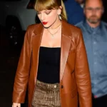 NYC-Taylor-Swift-Brown-Leather-Blazer-Coat