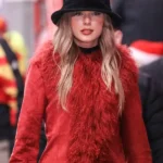 Taylor-Swift-Faux-Fur-Coat-Red