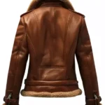 Women-Brown-Leather-Shearling-Biker-Jacket-Back