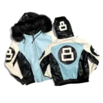 8 Ball Black and Sky Blue Leather Jacket