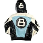 8 Ball Black and Sky Blue Leather Jacket Back