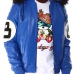 8 Ball Blue Genuine Leather Jacket