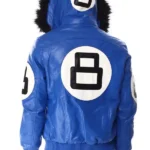8 Ball Blue Hooded Leather Jacket Back