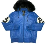 8 Ball Blue Leather Hooded Jacket