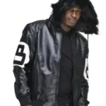 8 Ball David Puddy Black Hooded Leather Bomber Jacket