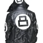 8 Ball David Puddy Black Leather Bomber Jacket Back