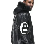 8 Ball David Puddy Black Leather Bomber Jacket Side Look