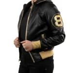 8 Ball David Puddy Black and Golden Bomber Leather Jacket