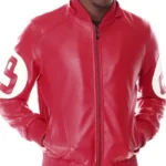 8 Ball Red Hooded Genuine Leather Jacket