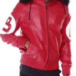 8 Ball Red Hooded Leather Jacket