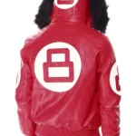 8 Ball Red Hooded Leather Jacket Back