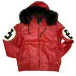 8 Ball Red Leather Hooded Jacket