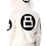 8 Ball White Hooded Leather Jacket Back
