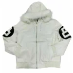 8 Ball White Leather Bomber Jacket