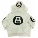 8 Ball White Leather Bomber Jacket Back