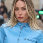 Alix Earle Paris Fashion Week Blue Faux Jacket
