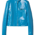 Alix Earle Paris Fashion Week Blue Leather Jacket