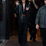 Bella Hadid Paris Fashion Week Black Leather Jacket