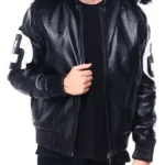 Black 8 Ball Real Leather Hooded Jacket