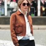 Camille Rowe Paris Fashion Suede Leather Jacket