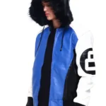 Mens 8 Ball Blue Hooded Leather Jacket