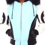 Mens 8 Ball Light-Blue Bomber Leather Jacket