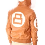 Mens 8 Ball Light-Brown Bomber Leather Jacket Back