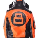 Mens Orange 8 Ball Hooded Leather Bomber Jacket Back