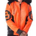 Mens Orange 8 Ball Leather Bomber Jacket Back