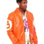 Mens Orange 8 Ball Leather Jacket