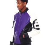 Mens Purple 8 Ball Color Block Hooded Bomber Jacket