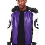 Mens Purple 8 Ball Hooded Bomber Jacket
