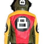 Men’s Tri Color 8 Ball Leather Jacket with Fur Hood Back