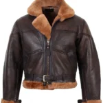 Nicolas Cage Shearling Winter Flying Fur Collar Leather Jacket
