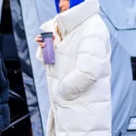 Office Romance Jennifer Lopez White Puffer Coat