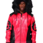 Red 8 Ball Hooded Leather Jacket