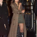 Zoe Saldana Paris Fashion Week Checkered Long Coat