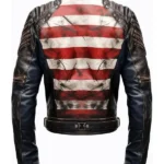 Mens Distressed American Flag Casual Motorcycle Leather Jacket Back