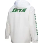 Men's New York Jets Mitchell & Ness White Vintage Logo Coaches Full-Snap Hoodie Jacket Back
