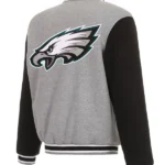 Men's Philadelphia Eagles JH Design Gray and Black Reversible Fleece Full-Snap Jacket Back