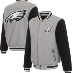 Men's Philadelphia Eagles JH Design Gray and Black Reversible Fleece Jacket