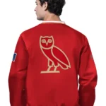 Men's San Francisco 49ers OVO x Starter Scarlet Trainer V-Neck Pullover Jacket Back