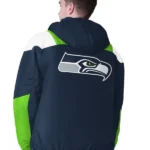 Men's Seattle Seahawks Starter College Navy Half-Zip Pullover Hoodie Jacket Back