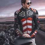 US Mens American Flag Genuine Leather Jacket