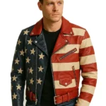 USA flag leather jacket 90s fashion