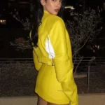 Dua Lipa Spongebob Yellow crop Leather Jacket